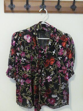 Ted Baker Blouse (M) Black sheer with Floral design